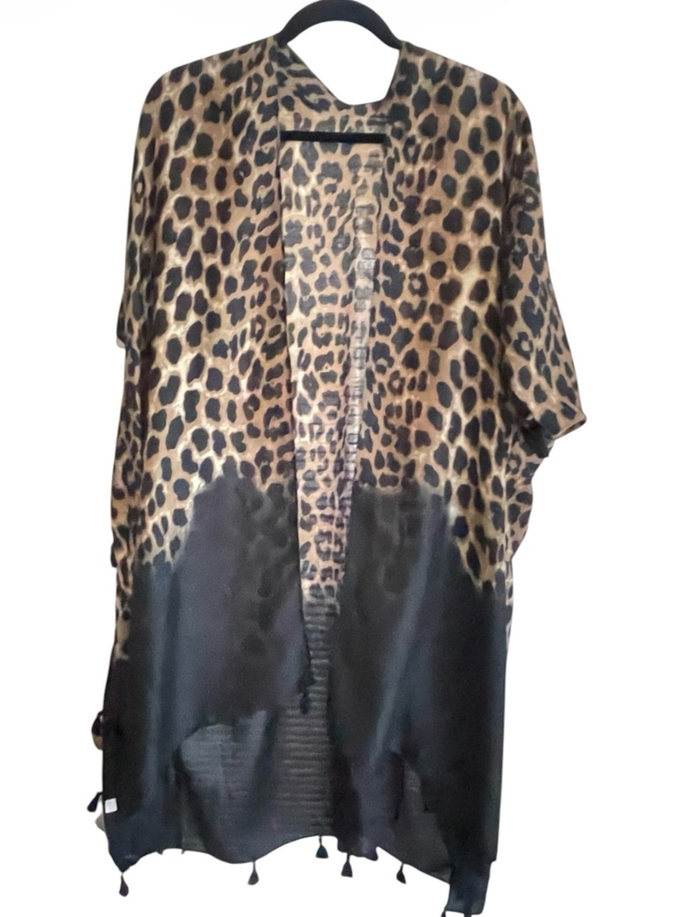 Leopard Print Open-Front Kimono Jacket in Brown and Black